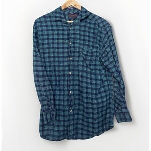 Vintage J. Cottons Sz M Textured Flannel Teal Blue Button Up
